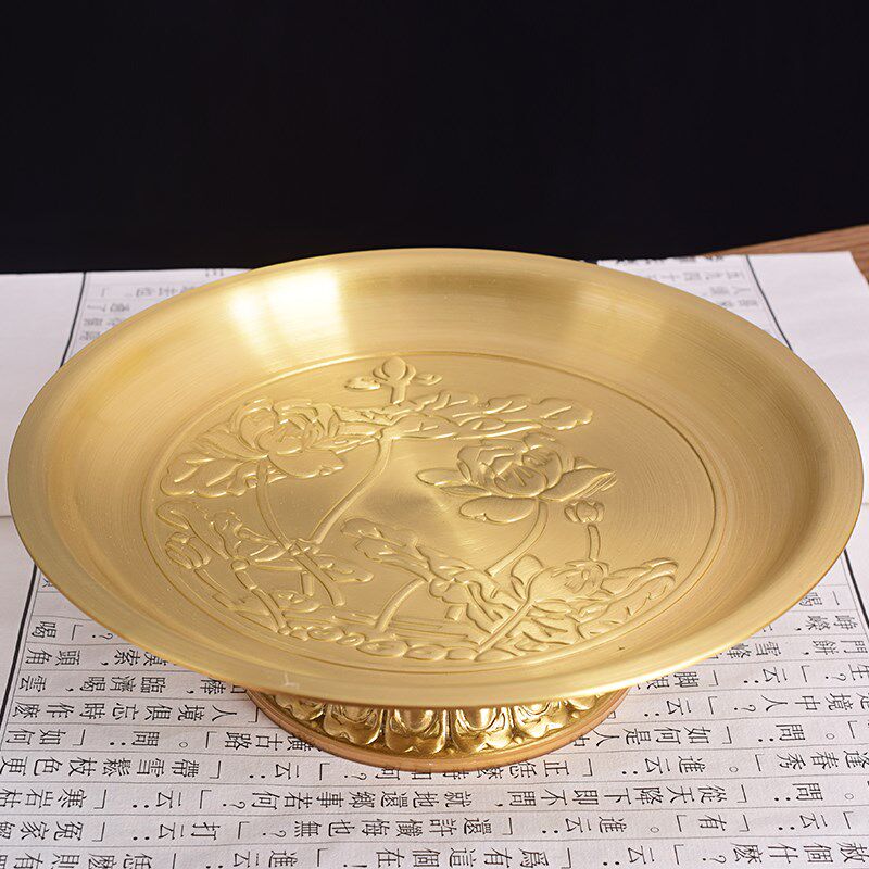 速发用品纯黄铜莲花果盘供佛铜水果盘家用拜神奉供铜碟果贡品盘