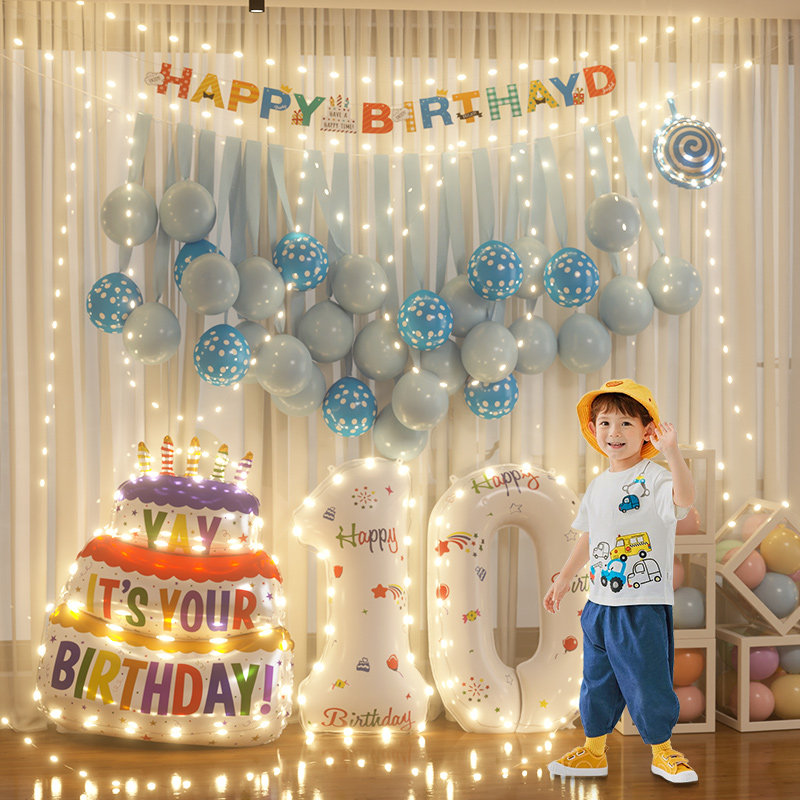 速发男孩宝宝儿童岁岁生日装饰场景布置数1气球两2岁三字0十周仪