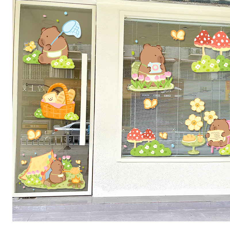 速发贴可爱装啡玻璃贴画 画面包蛋糕 咖饰甜品店窗花静电风纸