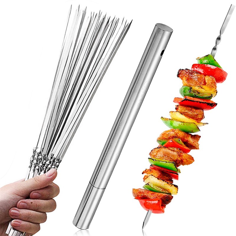 速发Skewers  Gbecue Reusable Bri Stle Steel Skewers
