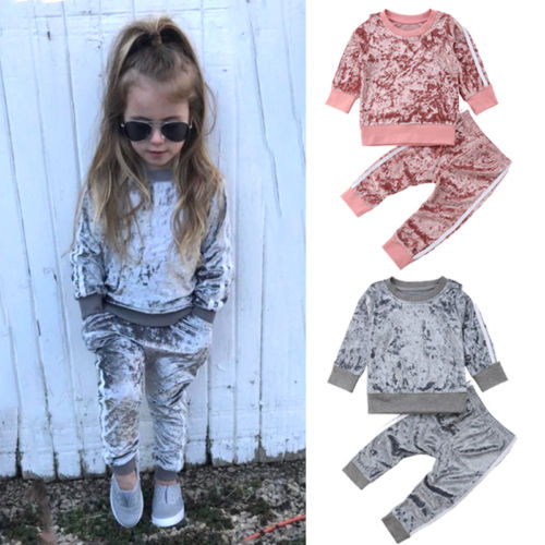 速发Child Ba Boys Girls 2 S Veet Outfits Striped Lo