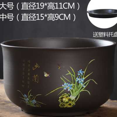 速发紫砂花盆陶植大盆兰花专用托盘大口径绿瓷号景盆吊兰清仓包邮