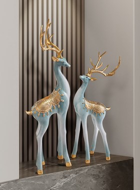 速发入户玄关鹿摆地轻奢客厅电视柜壁龛高级感落件大饰工艺装型品