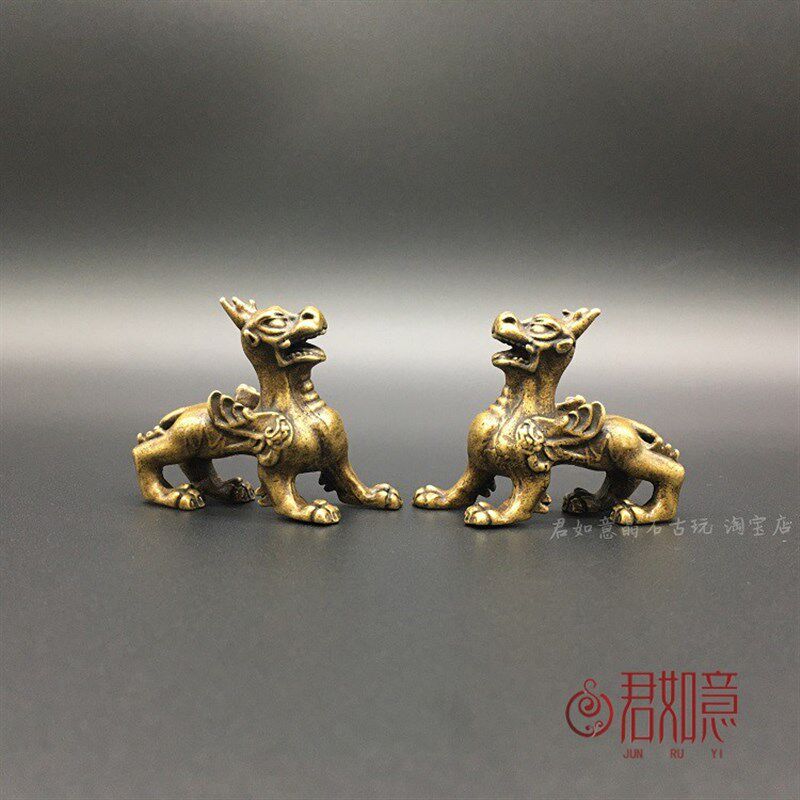 速发实心貅铜貔纯小摆件 铜仿古工艺件貔貅一对小摆件小铜件把小