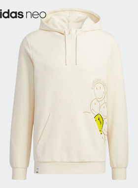 Adidas/阿迪达斯正品NEO男女同款笑脸印花休闲连帽卫衣HE7956
