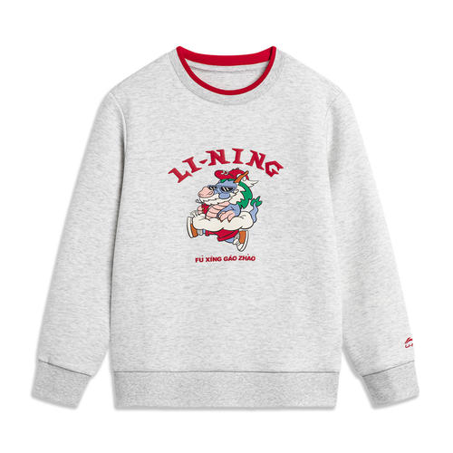 Lining/李宁正品新款儿童卡通印花休闲针织圆领套头卫衣YWDU033