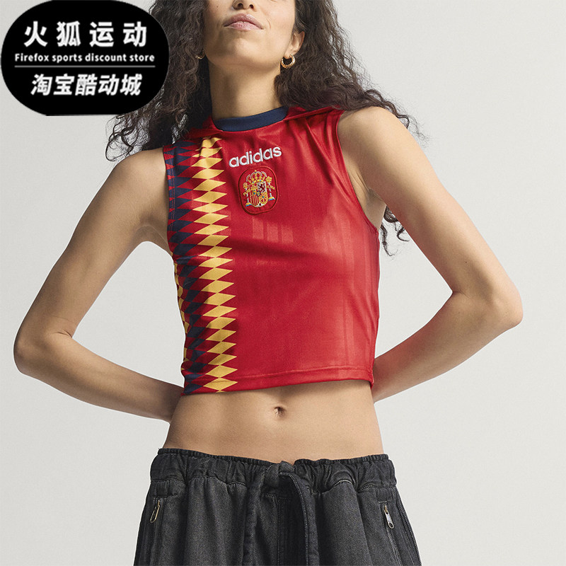 Adidas/阿迪达斯正品女士Logo修身短款连帽无袖足球衣KE2290