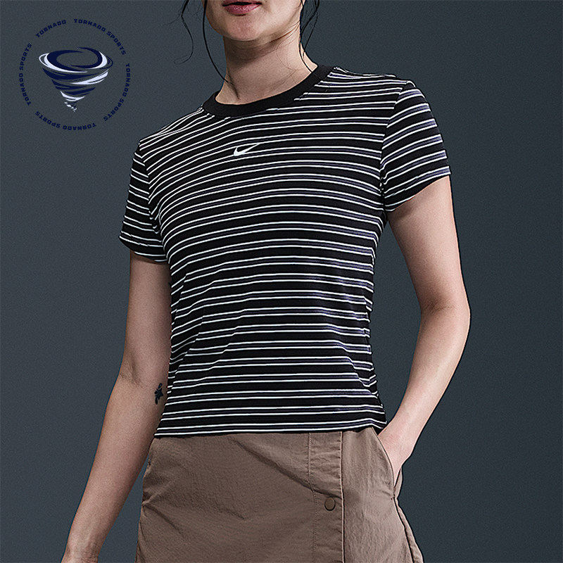 Nike/耐克正品2025女士舒适条纹休闲圆领透气日常T恤HF9525-010,运动服/休闲服装,运动T恤,淘宝优惠券,粉丝福利购,淘宝优惠卷