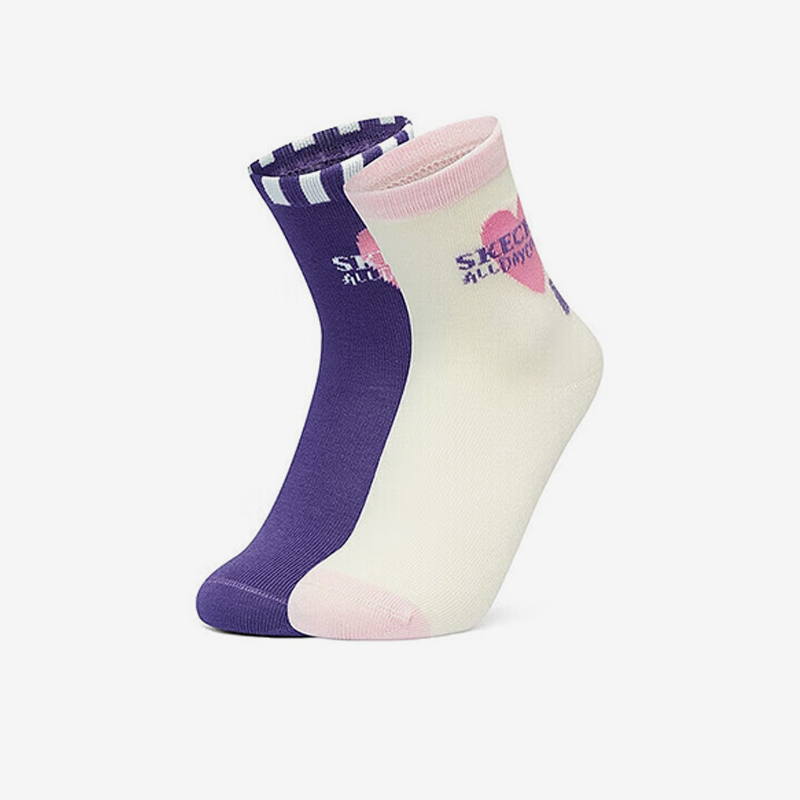 Skechers/斯凯奇正品新款儿童柔软耐磨休闲中筒袜两双装