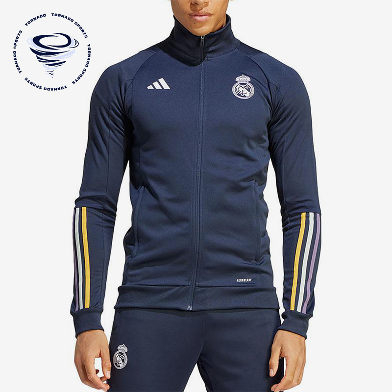 Adidas/阿迪达斯正品字母立领拉链长袖男蓝色运动套装IB0866