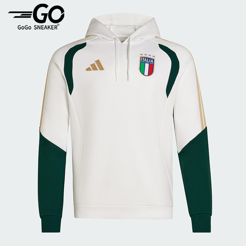 Adidas/阿迪达斯正品TIRO新款男米白绿色经典足球连帽卫衣JZ9364