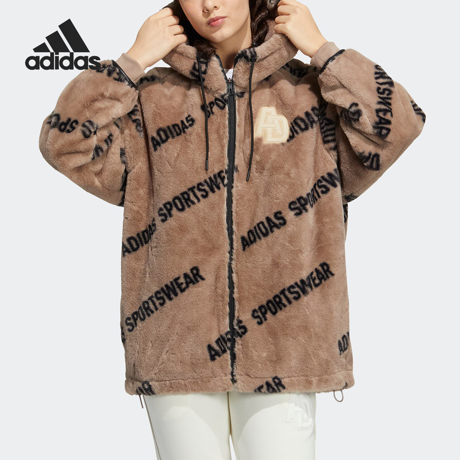Adidas/阿迪达斯官方正品冬季新款女子保暖摇粒绒连帽外套IB2748