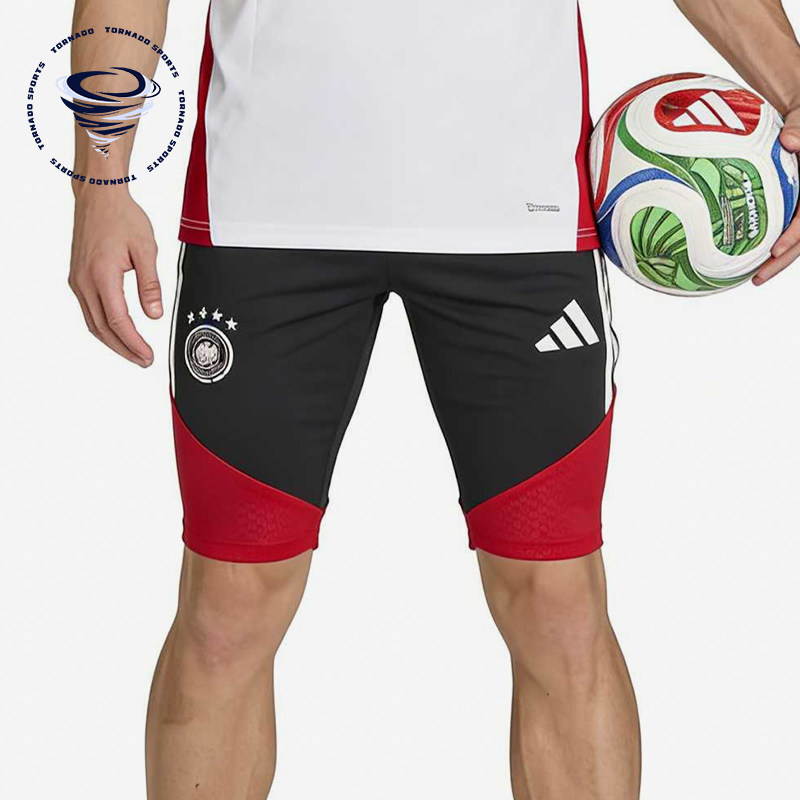 Adidas/阿迪达斯正品纯色松紧中腰直筒裤男经典黑红色短裤KB4481