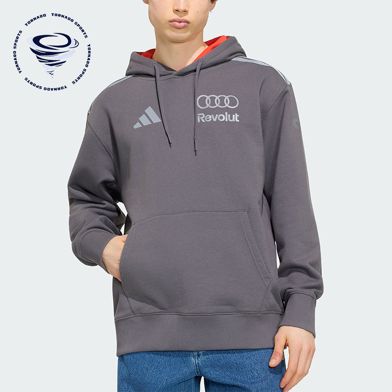 Adidas/阿迪达斯正品三叶草新款男灰红色柔软经典连帽卫衣KT1725