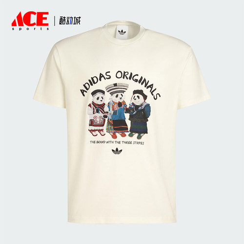 Adidas/阿迪达斯正品三叶草男女休闲熊猫印花运动针织短袖IB7061