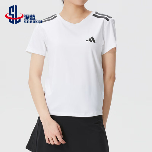 Adidas/阿迪达斯正品速干T恤新款女白黑色经典跑步短袖T恤JX1869
