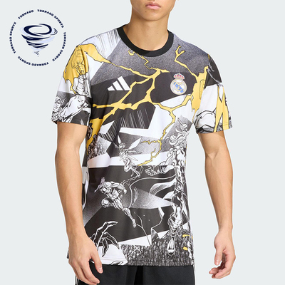 Adidas/阿迪达斯正品2025男士耐穿圆领套头透气足球短袖JZ9018