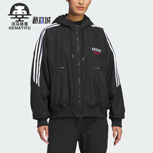阿迪达斯女士宽松运动连帽棉服