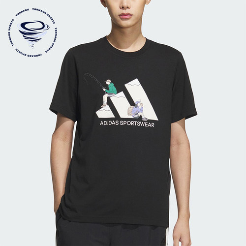 Adidas/阿迪达斯正品2025新款男女同款休闲图案透气圆领T恤KB7748