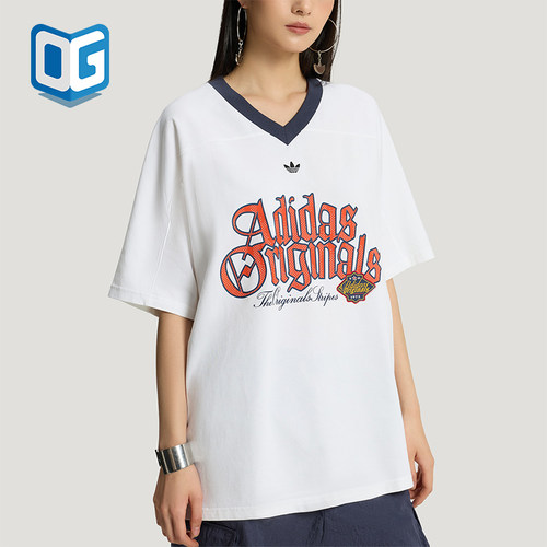Adidas/阿迪达斯正品三叶草女士休闲宽松日常字母印花T恤KT3062