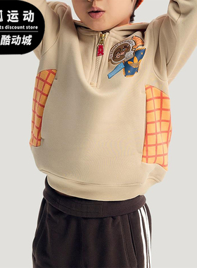 Adidas/阿迪达斯正品三叶草新款儿童米白橙色经典连帽卫衣KS3168