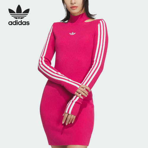 Adidas/阿迪达斯正品三叶草女士针织长袖高领连衣裙JI7057