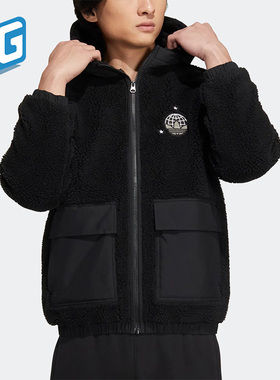 Adidas/阿迪达斯正品三叶草新款春季男女仿羊羔绒连帽外套HS2004