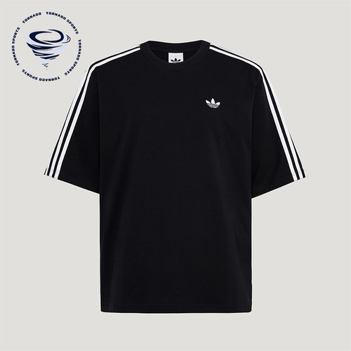 Adidas/阿迪达斯正品三叶草男士针织条纹时尚休闲宽松T恤KG6331