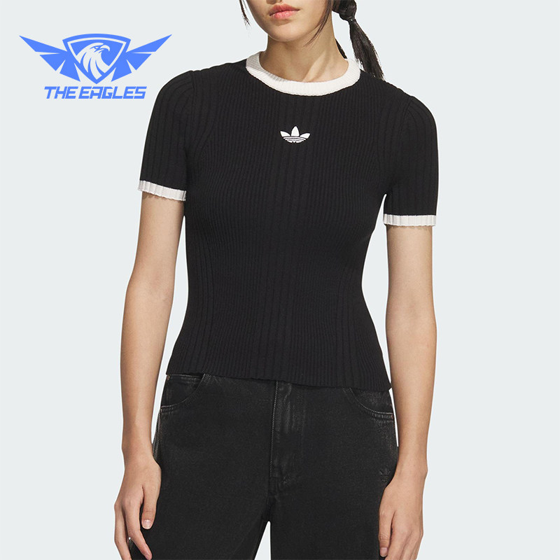 Adidas/阿迪达斯正品三叶草女士运动修身针织休闲短款短袖KS6110 - 实物图