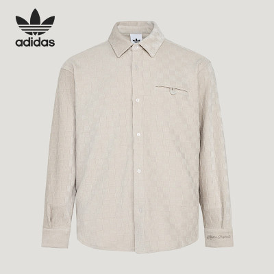 Adidas/阿迪达斯官方正品三叶草男士时尚翻领休闲长袖衬衫KU5614