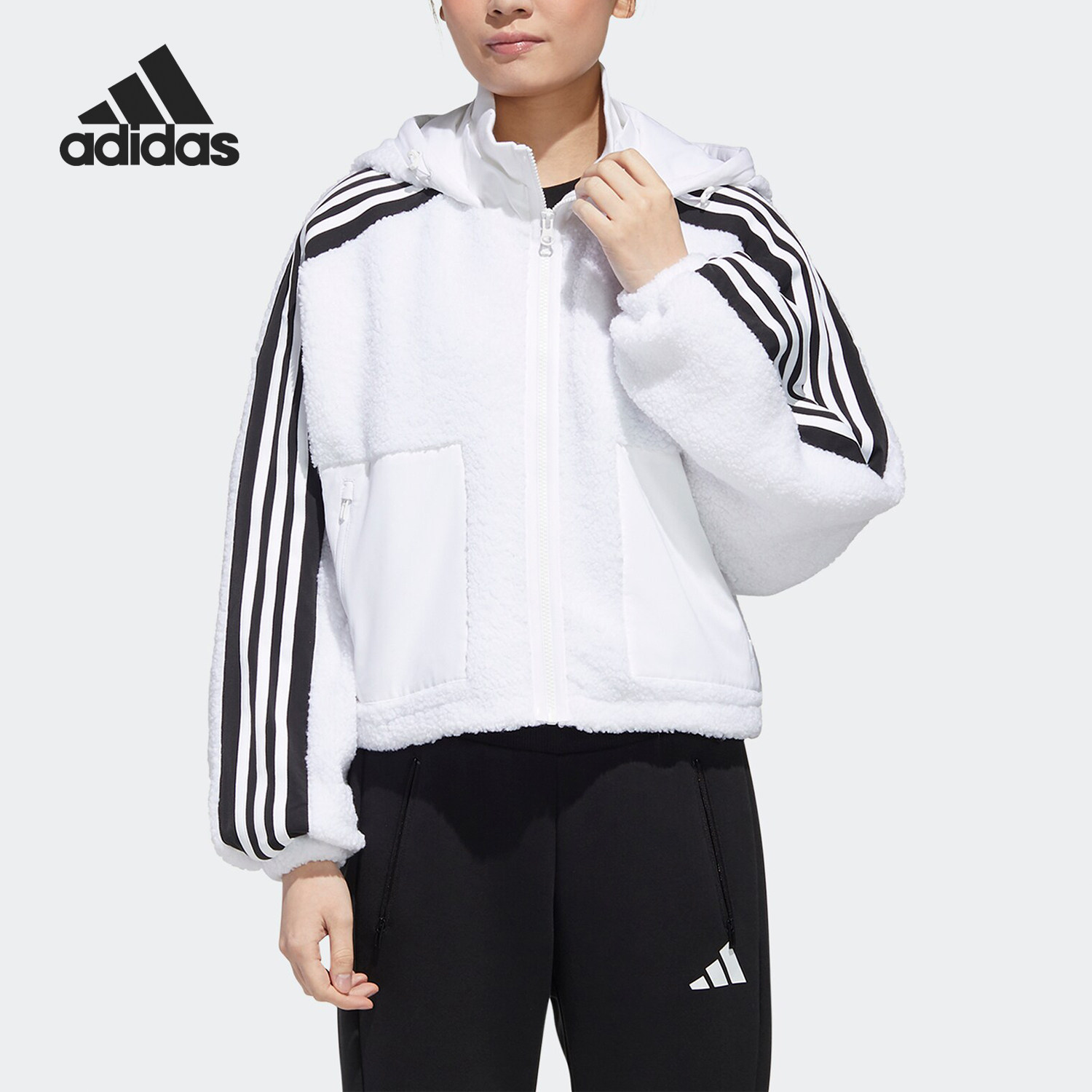 Adidas/阿迪达斯正品当季新款针织连帽运动服休闲夹克 GM1424