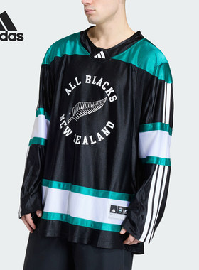 Adidas/阿迪达斯正品新款男黑绿色球类运动长袖球衣JL8045