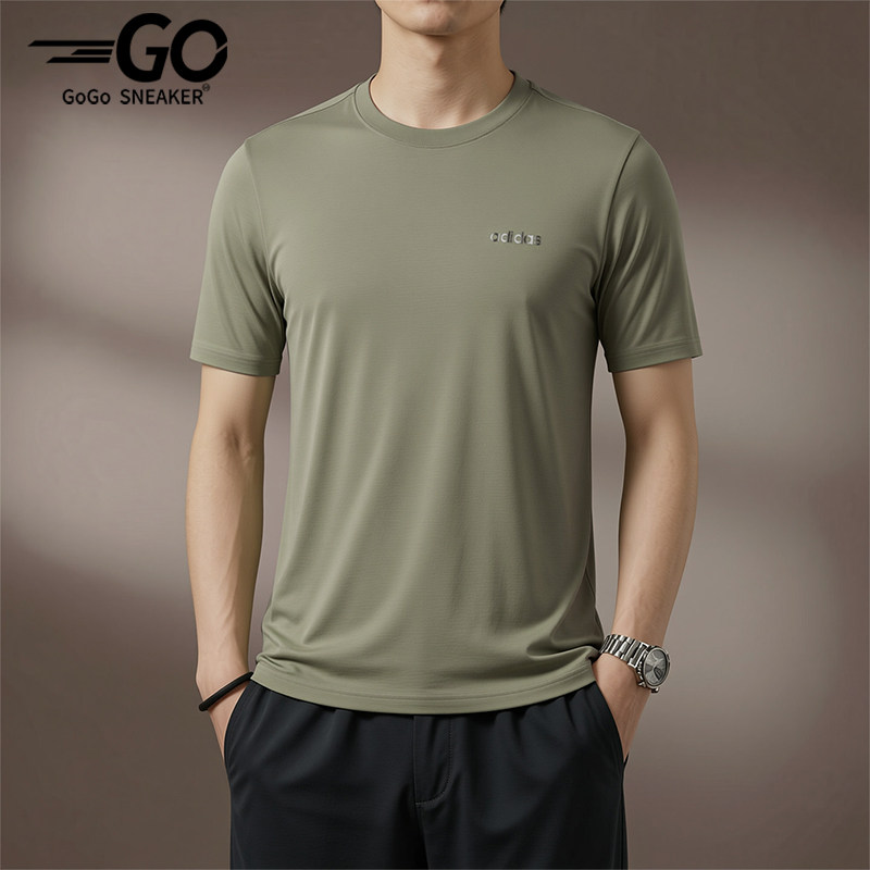 Adidas/阿迪达斯正品圆领宽松风男橄榄绿经典短袖休闲T恤KQ5316 - 实物图