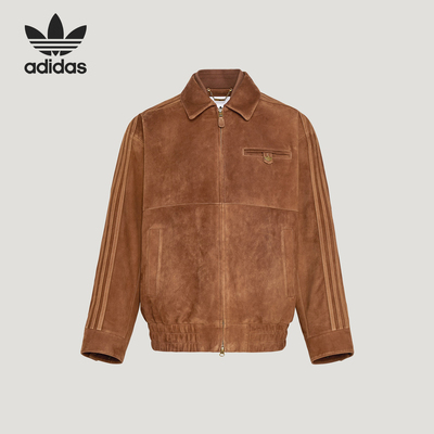 Adidas/阿迪达斯正品三叶草男士翻领复古宽松休闲皮革夹克KV5939