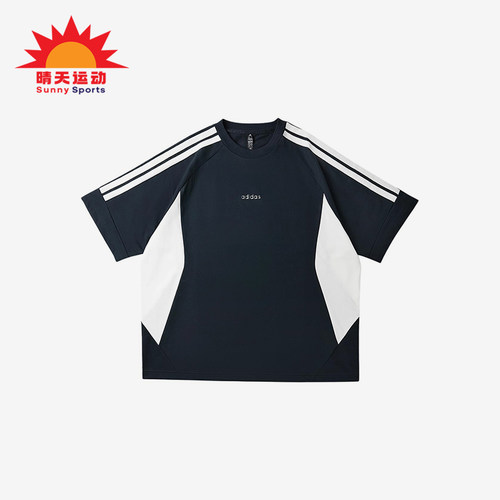 Adidas/阿迪达斯正品圆领T恤男深蓝白色三条杠经典休闲短袖KY2116