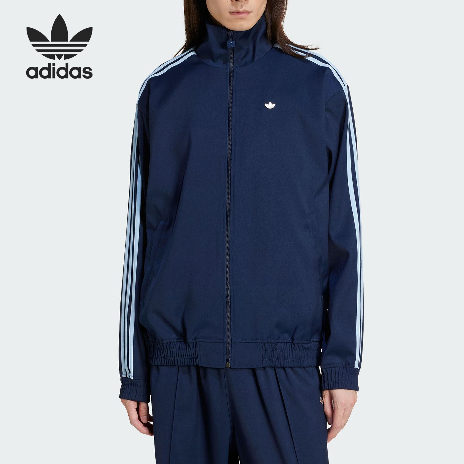 Adidas/阿迪达斯官方正品三叶草女士三条纹梭织立领外套JC6358