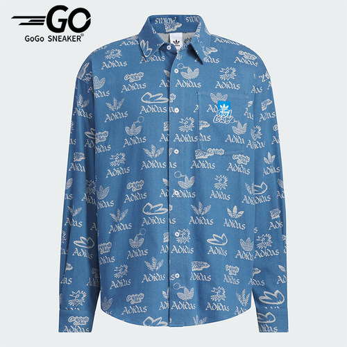 Adidas/阿迪达斯正品三叶草男士宽松翻领满印经典时尚衬衫JN1662
