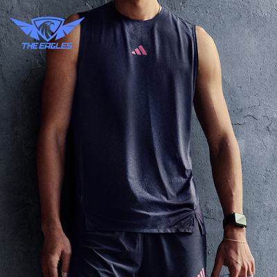 Adidas/阿迪达斯正品2026男士透气跑步侧开叉运动背心T恤KR5093