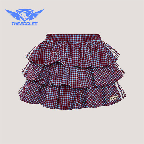 Adidas/阿迪达斯正品三叶草女士运动时尚潮流格子复古短裙KU9399