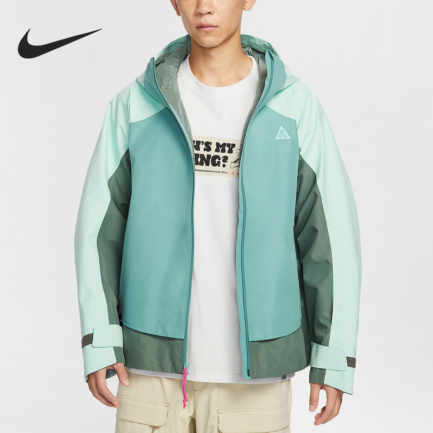 Nike/耐克官方正品Mystery Lights男士拼接连帽冲锋衣HV1132-353