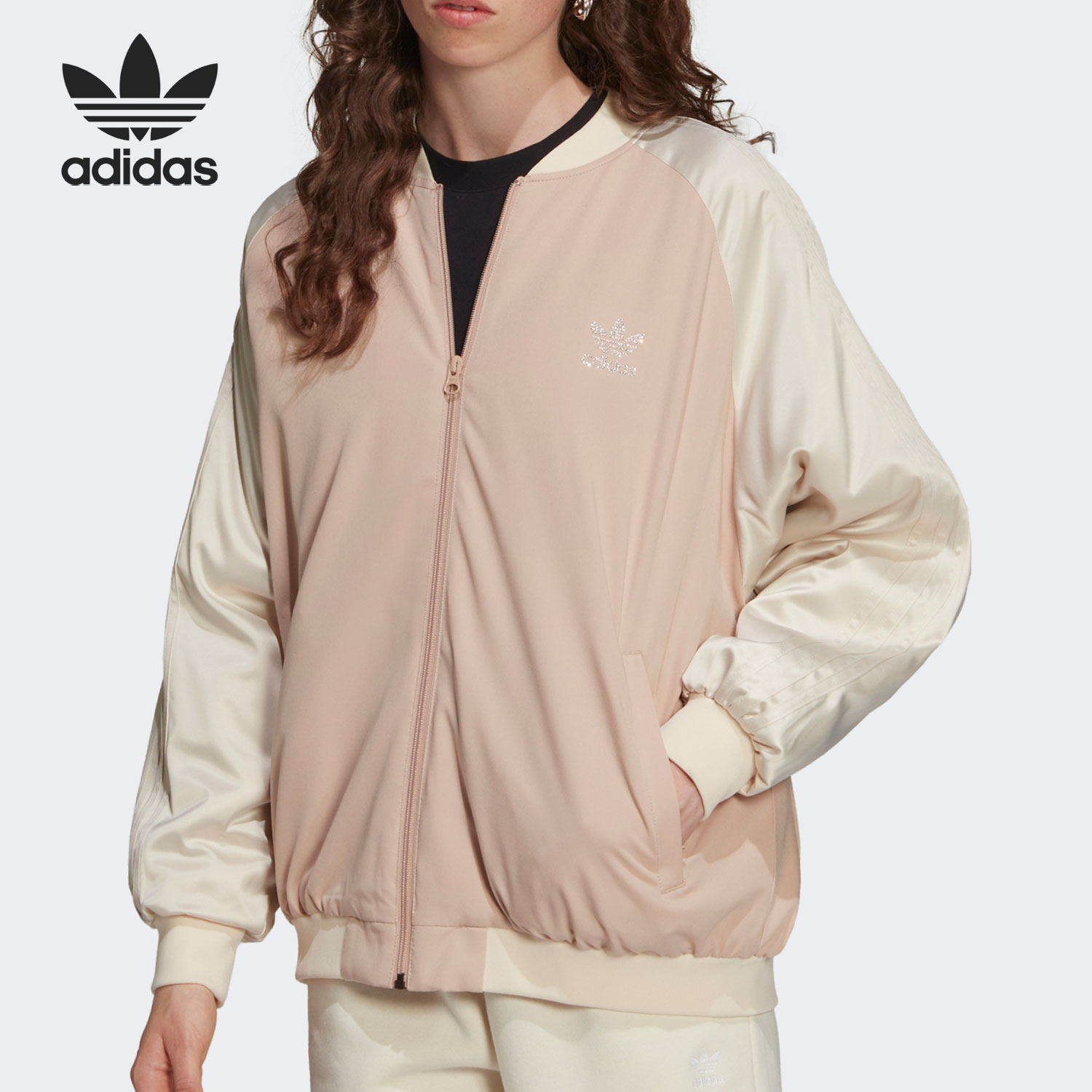 Adidas/阿迪达斯官方正品三叶草女子立领运动休闲夹克外套 HF9195