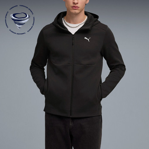 Puma/彪马正品新款男黑色纯色连帽长袖经典针织夹克外套694196-01