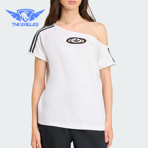 Adidas/阿迪达斯正品三叶草女士斜领露肩经典透气时尚短袖KC8795