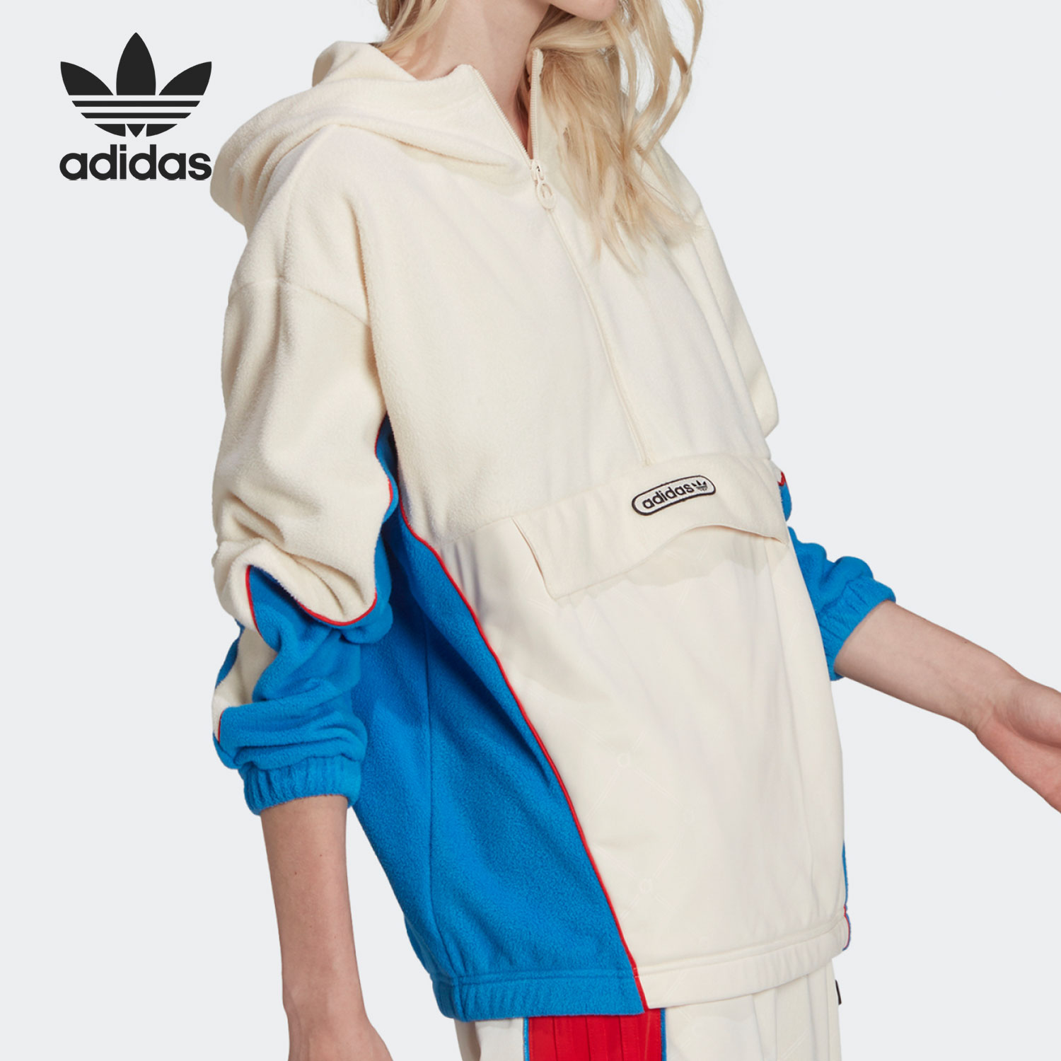 Adidas/阿迪达斯正品三叶草休闲女子时尚半拉襟卫衣 HL0053