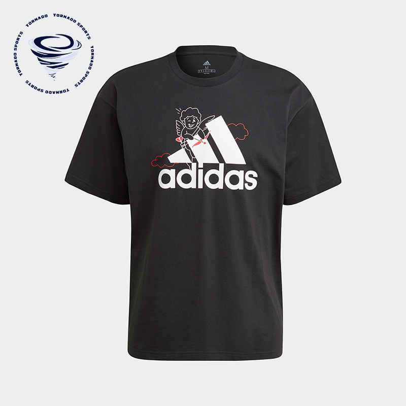 Adidas/阿迪达斯正品2025女士休闲圆领运动休闲LOGO印花T恤GV2911