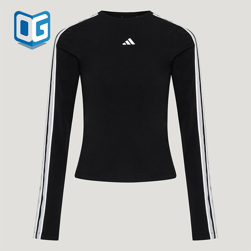 Adidas/阿迪达斯正品女士修身三条纹圆领休闲长袖T恤KZ1556