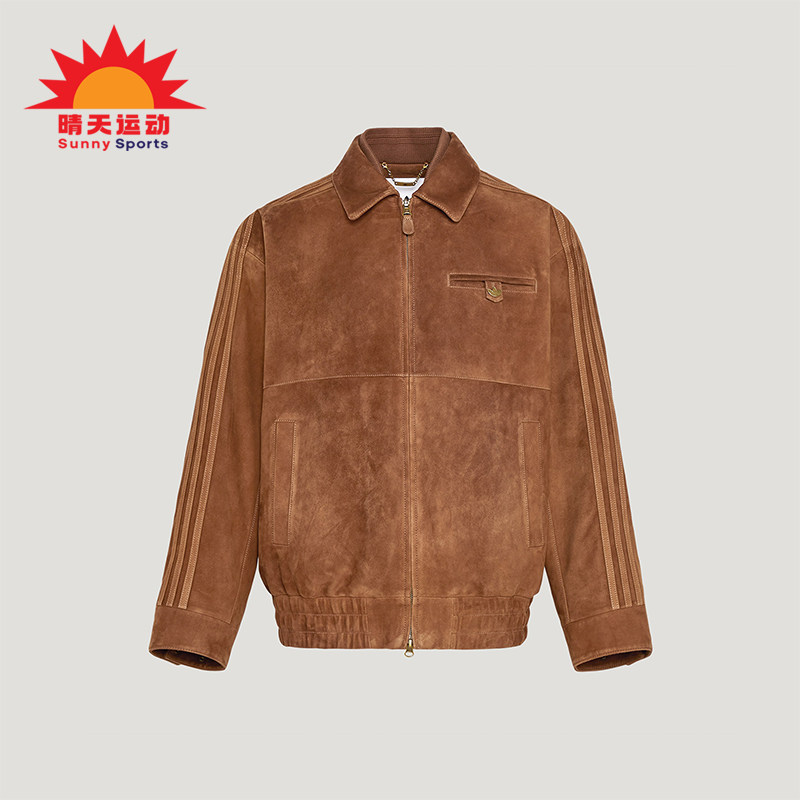 Adidas/阿迪达斯正品三叶草男士翻领复古宽松休闲皮革夹克KV5939