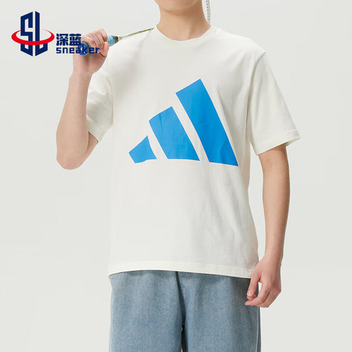 Adidas/阿迪达斯正品圆领短袖T恤新款男白蓝色经典短袖T恤KC0920