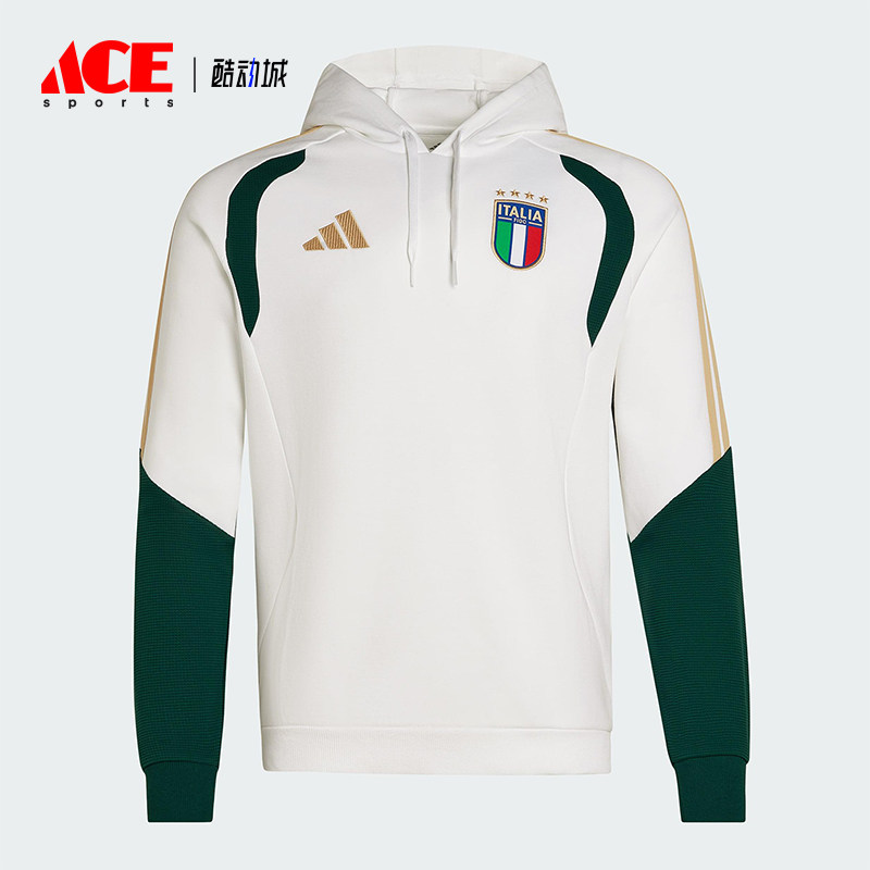 Adidas/阿迪达斯正品TIRO新款男米白绿色经典足球连帽卫衣JZ9364