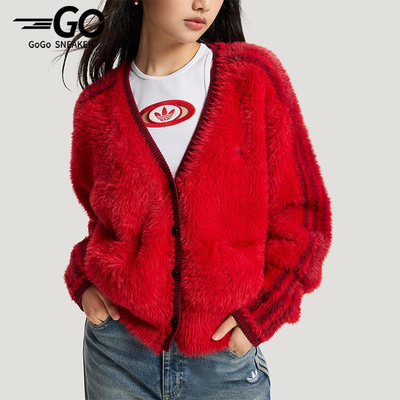Adidas/阿迪达斯正品三叶草女士休闲时尚毛绒针织开衫外套KT3171